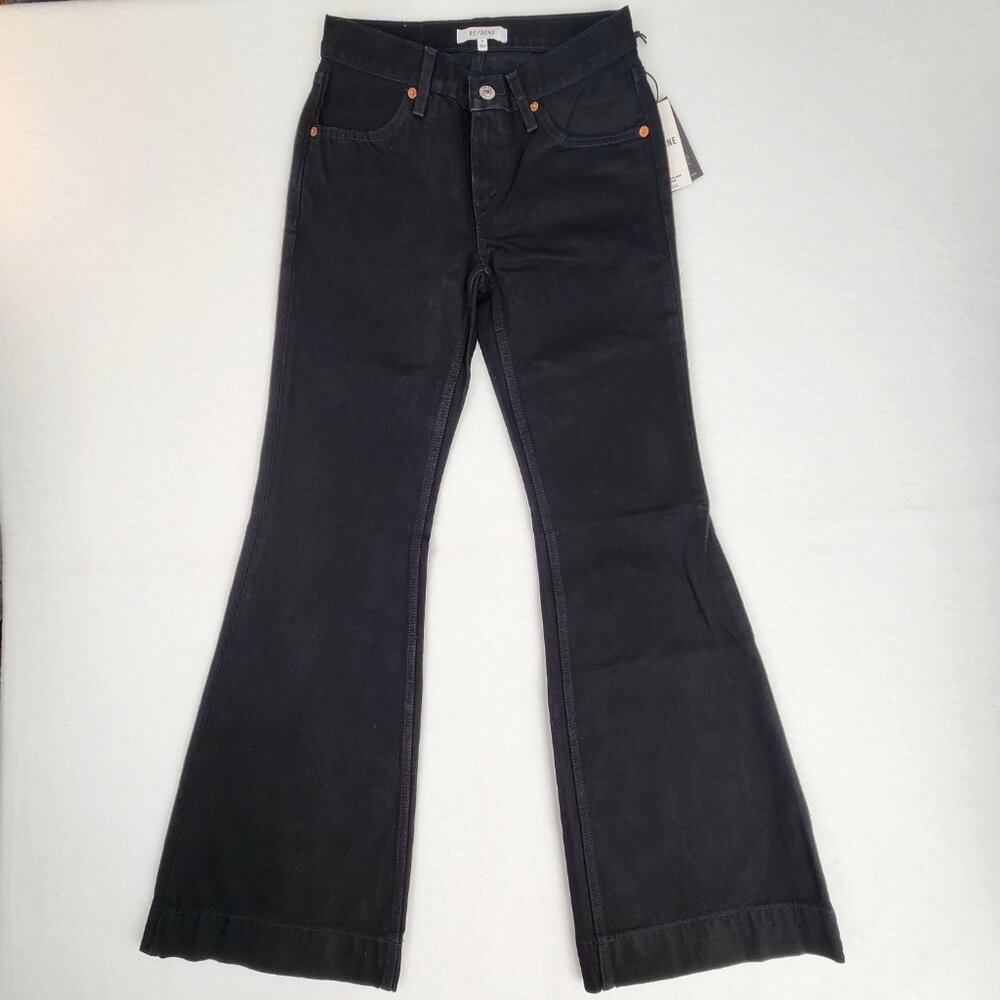 RE/DONE 70s Low Rise Bell Bottom Jeans Size 24 Black Mega Flare NWT - Picture 3 of 12